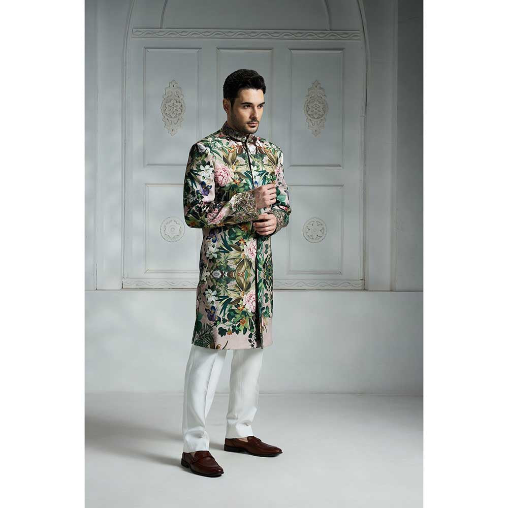 Rivaar by Rocky Star White Printed Sherwani (Set of 2)