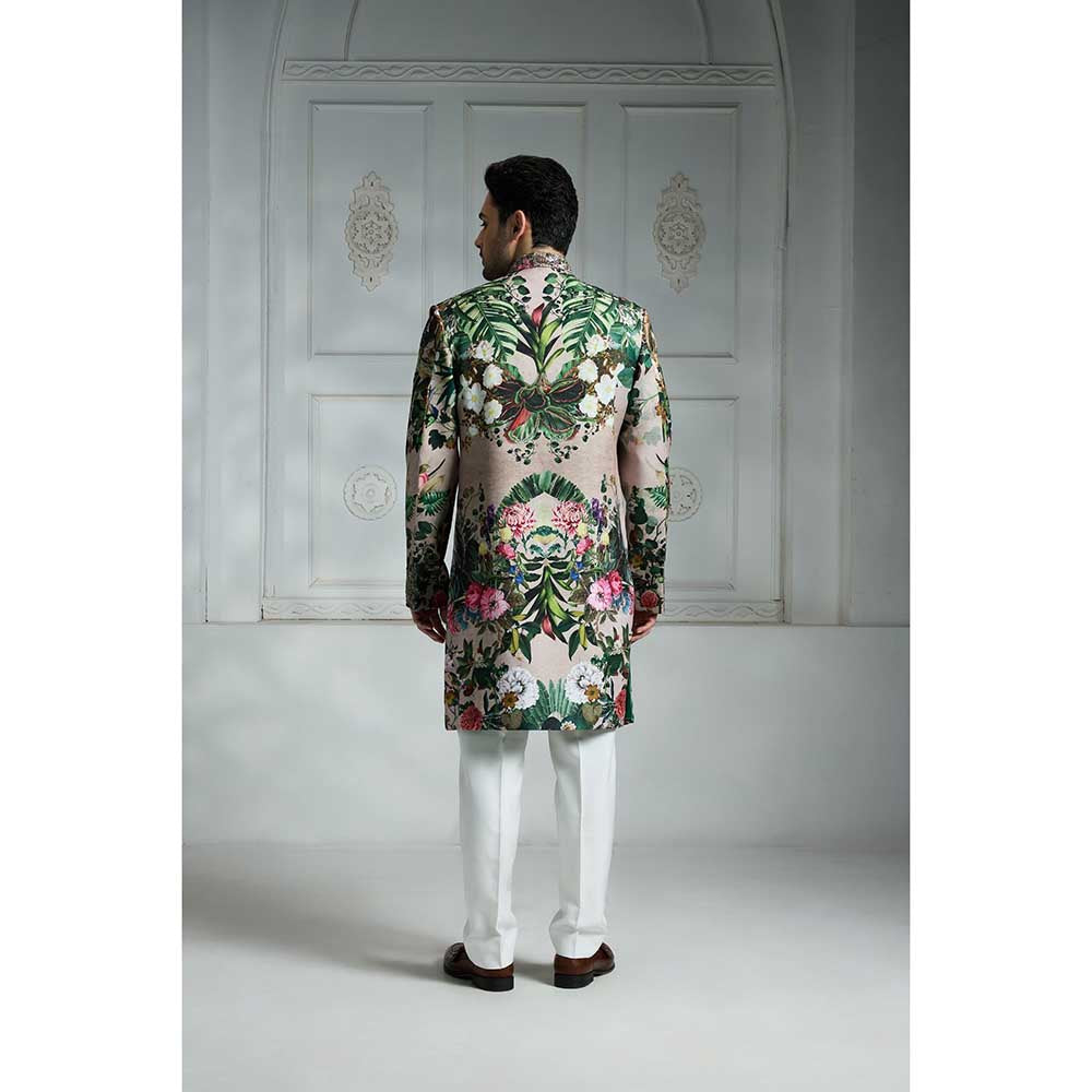 Rivaar by Rocky Star White Printed Sherwani (Set of 2)