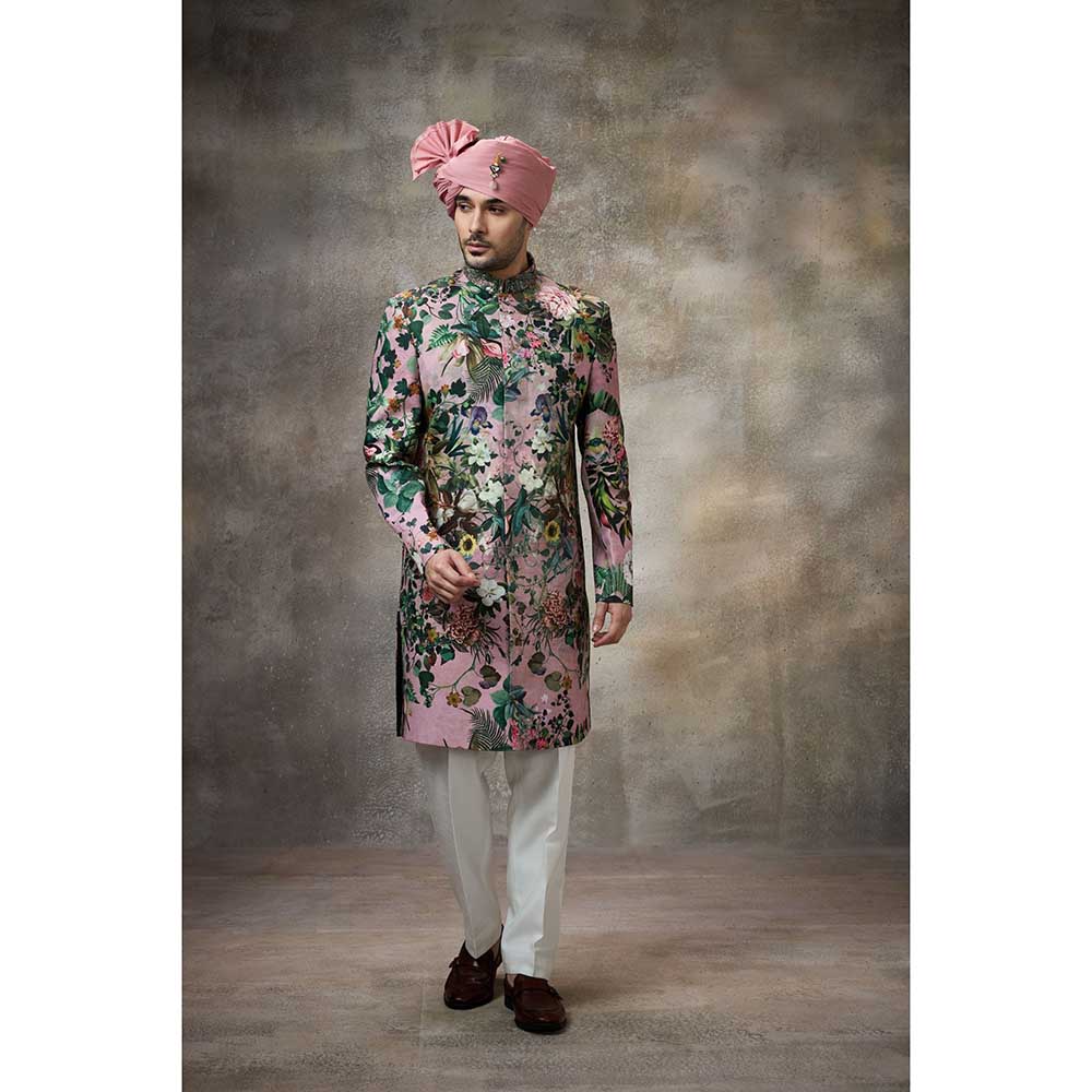 Rivaar by Rocky Star Pink Printed Sherwani (Set of 2)