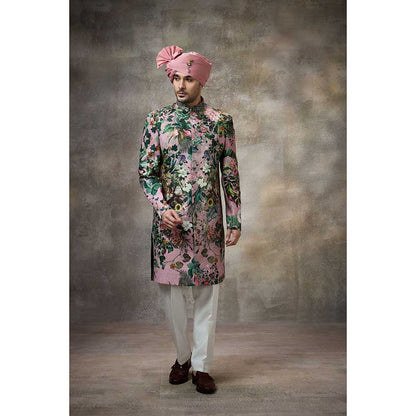 Rivaar by Rocky Star Pink Printed Sherwani (Set of 2)