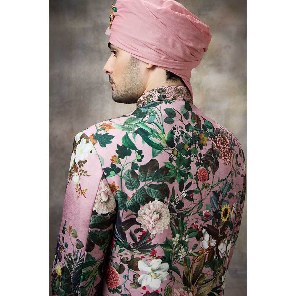 Rivaar by Rocky Star Pink Printed Sherwani (Set of 2)