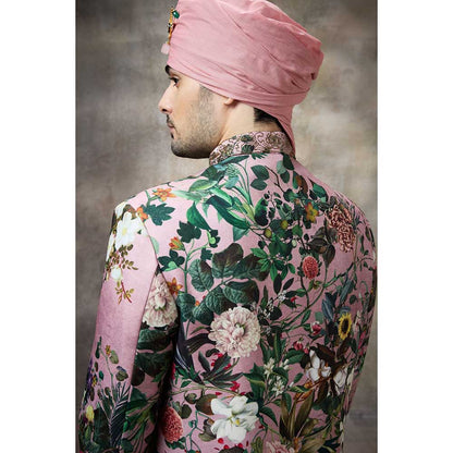 Rivaar by Rocky Star Pink Printed Sherwani (Set of 2)