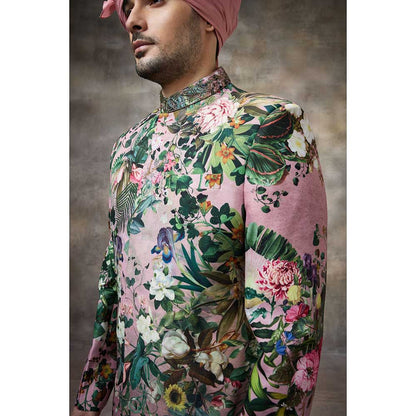 Rivaar by Rocky Star Pink Printed Sherwani (Set of 2)