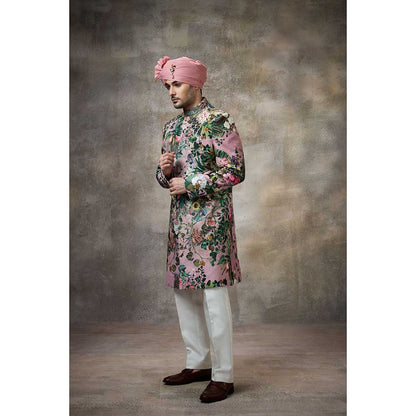 Rivaar by Rocky Star Pink Printed Sherwani (Set of 2)