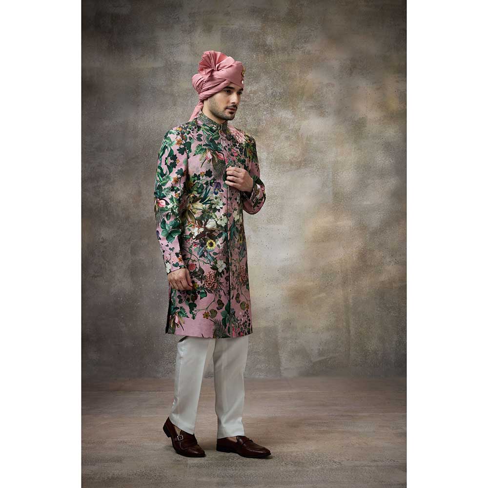 Rivaar by Rocky Star Pink Printed Sherwani (Set of 2)