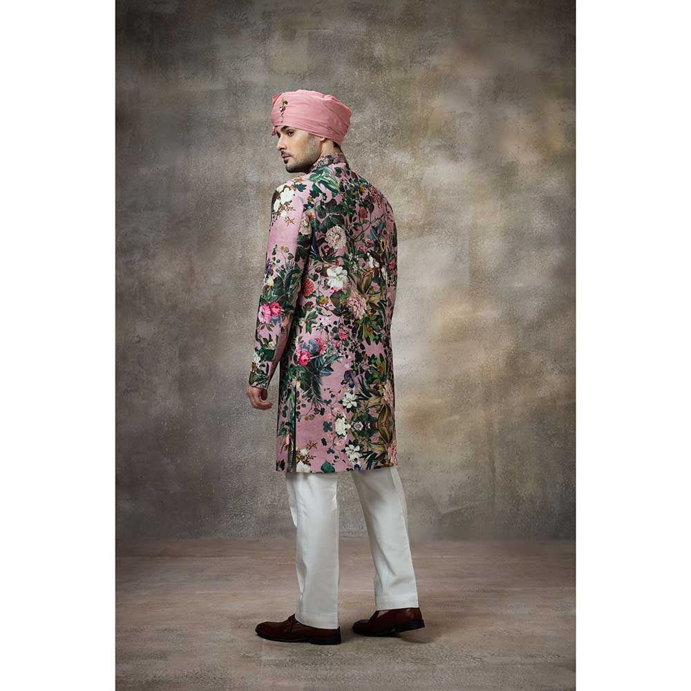 Rivaar by Rocky Star Pink Printed Sherwani (Set of 2)