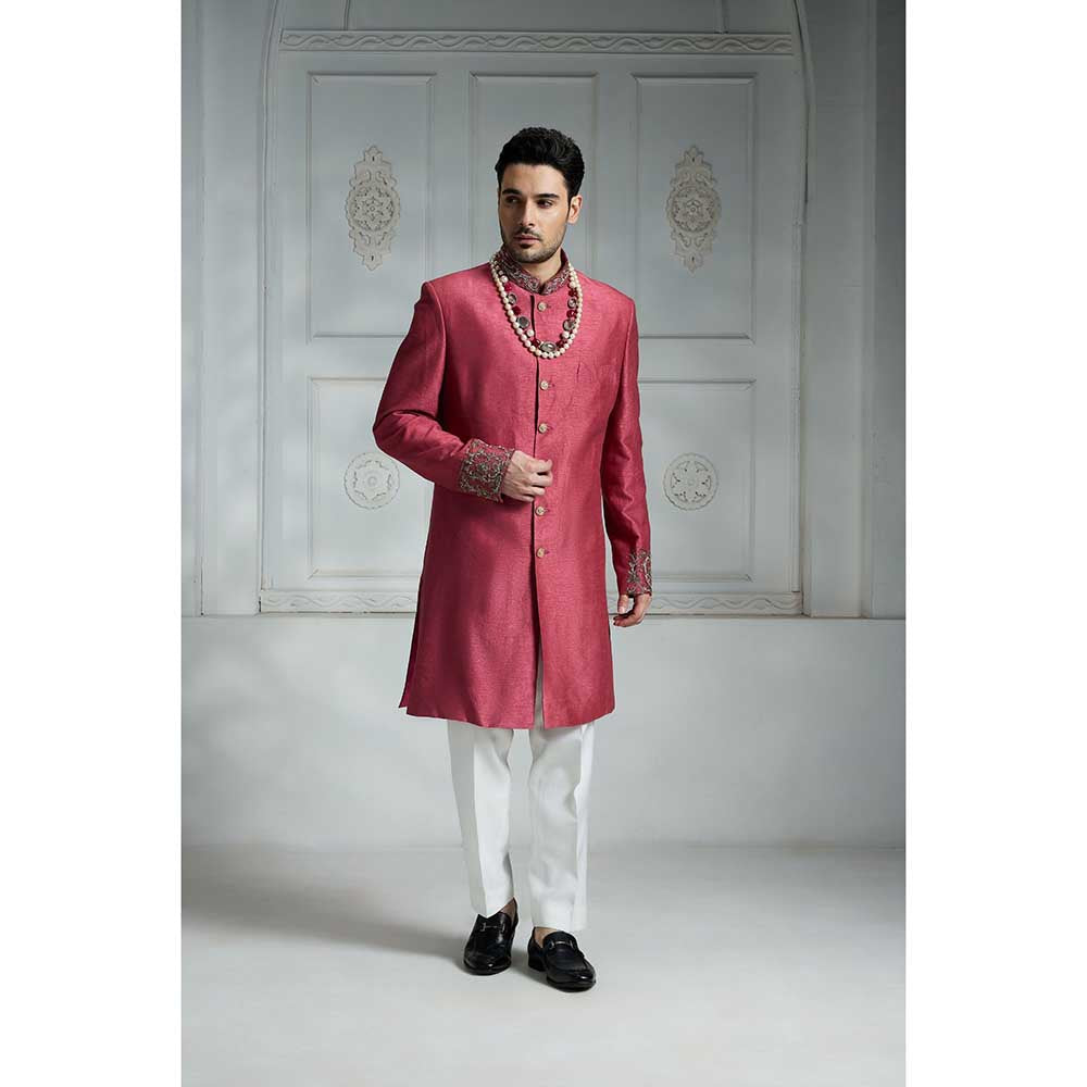 Rivaar by Rocky Star Solid Maroon Sherwani (Set of 2)