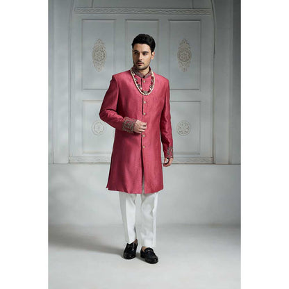 Rivaar by Rocky Star Solid Maroon Sherwani (Set of 2)