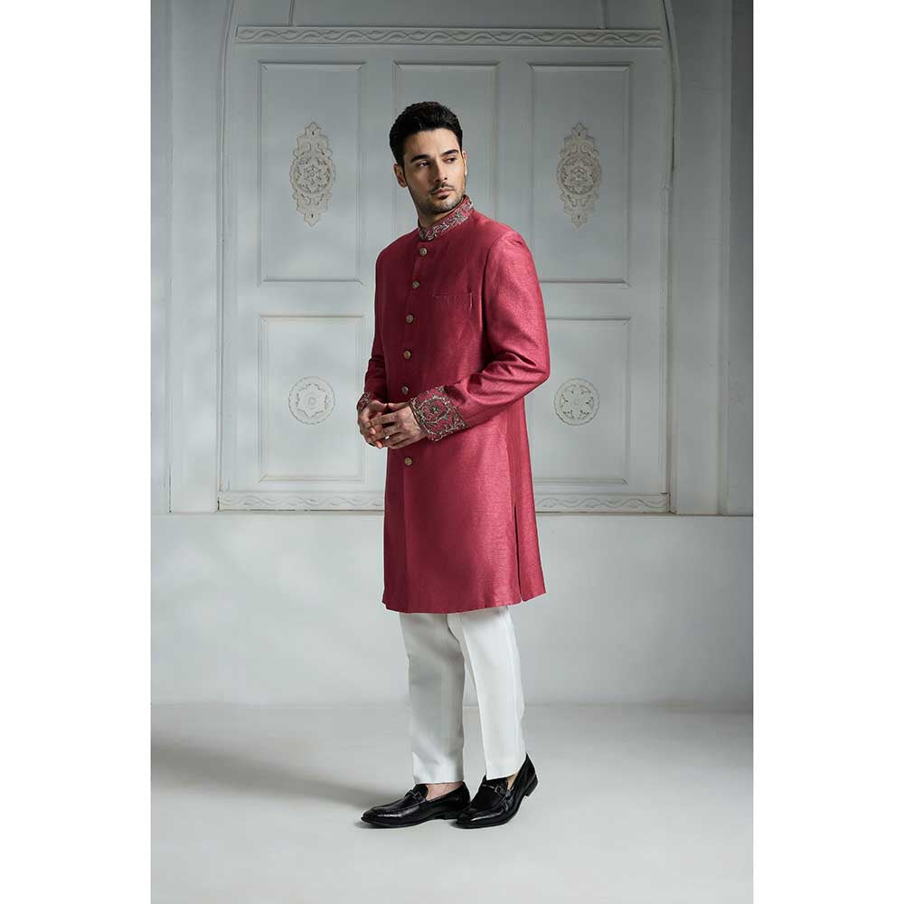 Rivaar by Rocky Star Solid Maroon Sherwani (Set of 2)