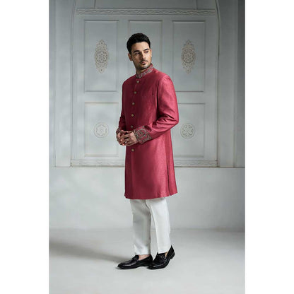 Rivaar by Rocky Star Solid Maroon Sherwani (Set of 2)