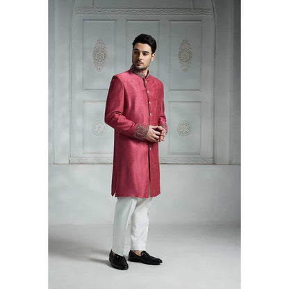 Rivaar by Rocky Star Solid Maroon Sherwani (Set of 2)