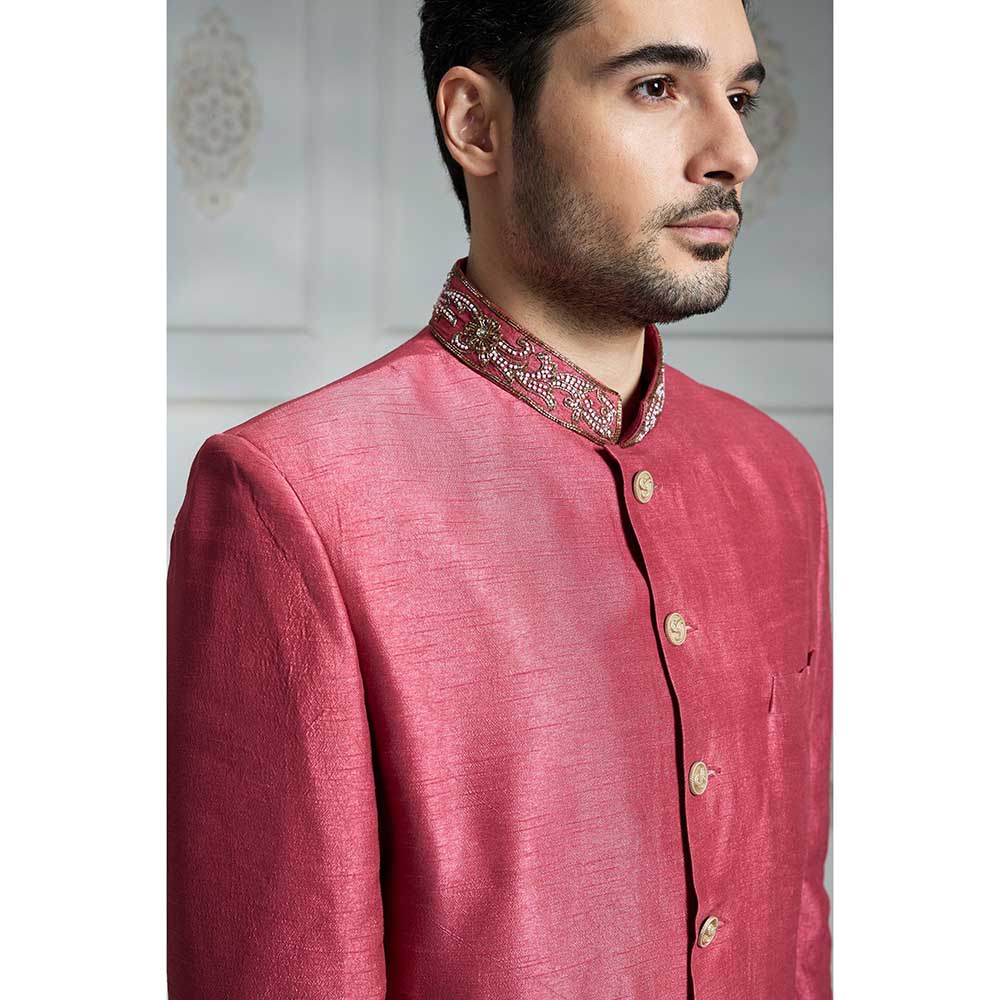 Rivaar by Rocky Star Solid Maroon Sherwani (Set of 2)