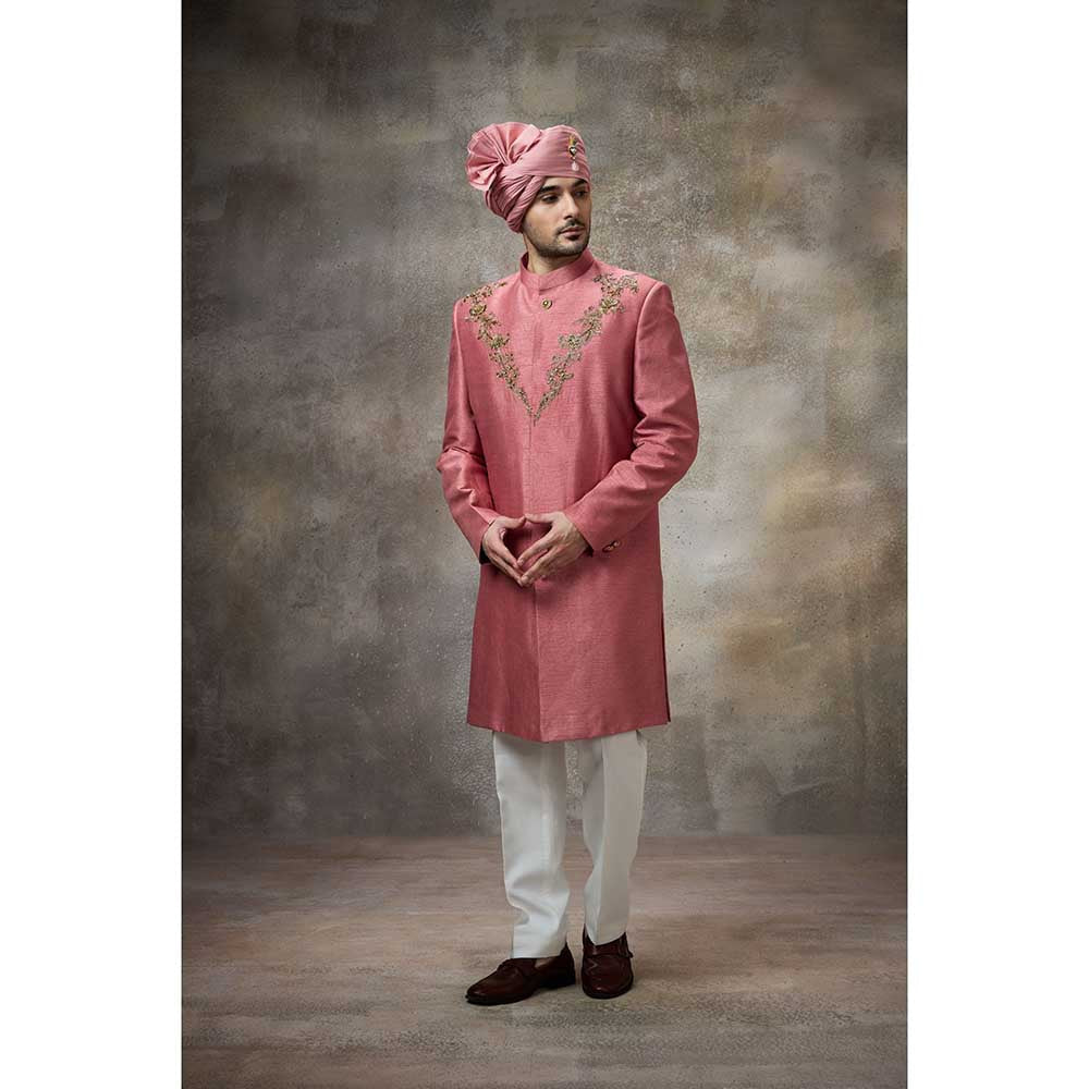 Rivaar by Rocky Star Pink Embroidered Sherwani (Set of 2)