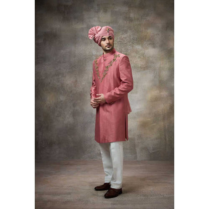 Rivaar by Rocky Star Pink Embroidered Sherwani (Set of 2)