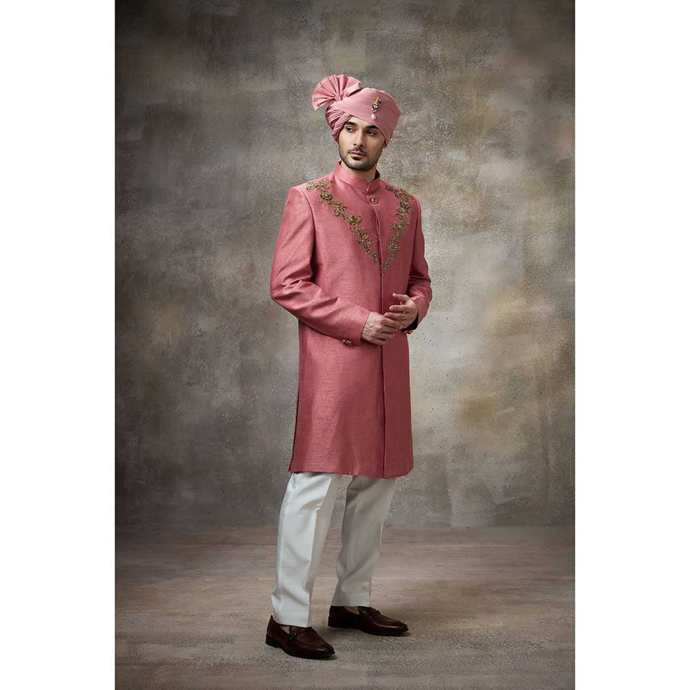 Rivaar by Rocky Star Pink Embroidered Sherwani (Set of 2)