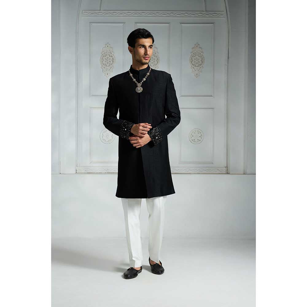 Rivaar by Rocky Star Black Solid Sherwani (Set of 2)