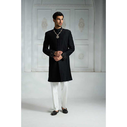 Rivaar by Rocky Star Black Solid Sherwani (Set of 2)