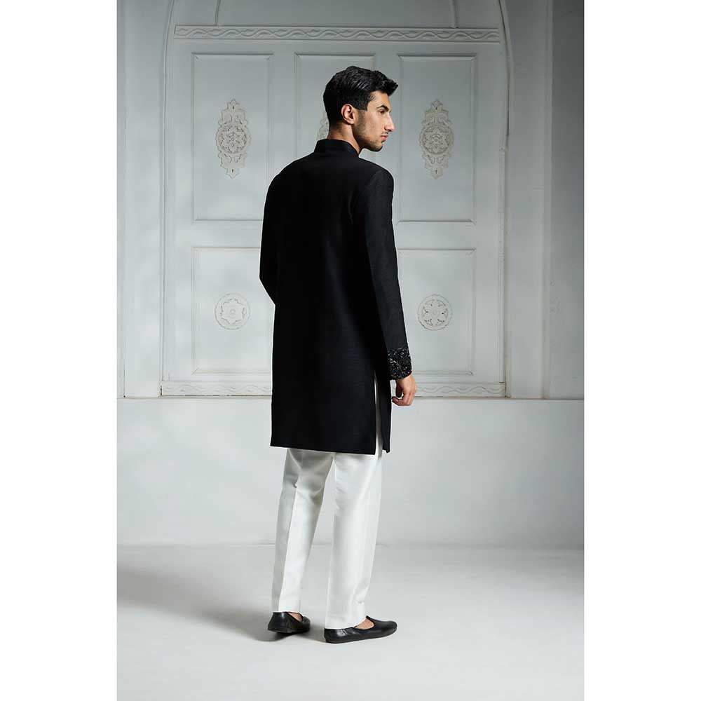 Rivaar by Rocky Star Black Solid Sherwani (Set of 2)