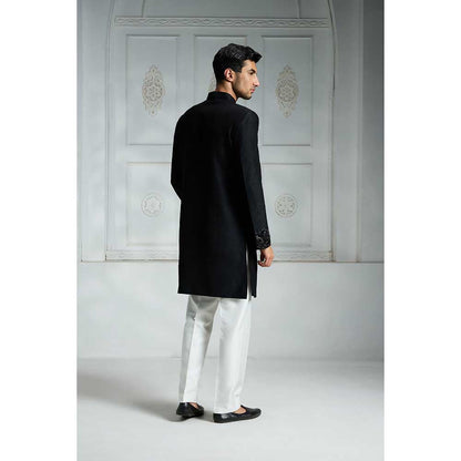 Rivaar by Rocky Star Black Solid Sherwani (Set of 2)