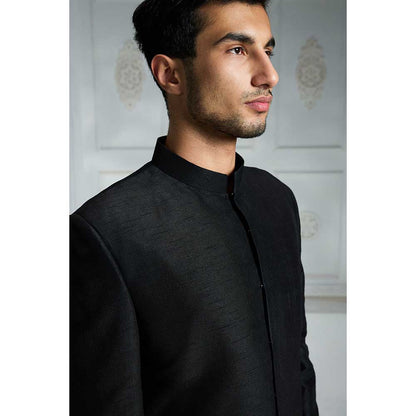 Rivaar by Rocky Star Black Solid Sherwani (Set of 2)
