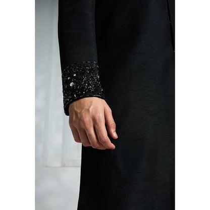 Rivaar by Rocky Star Black Solid Sherwani (Set of 2)