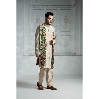 Rivaar by Rocky Star Ivory Embroidered Sherwani (Set of 3)