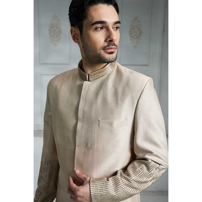 Rivaar by Rocky Star Ivory Embroidered Sherwani (Set of 3)