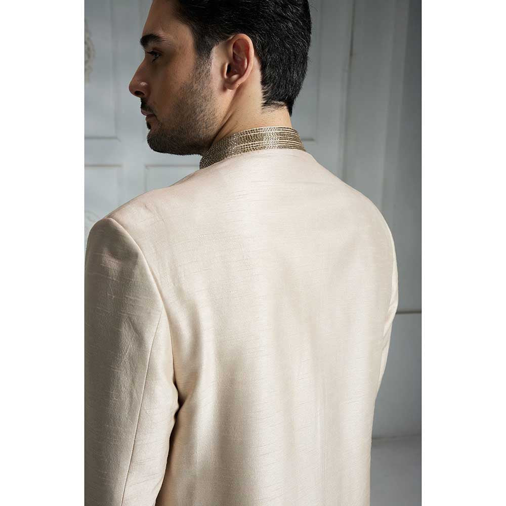 Rivaar by Rocky Star Ivory Embroidered Sherwani (Set of 3)