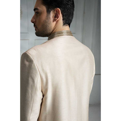 Rivaar by Rocky Star Ivory Embroidered Sherwani (Set of 3)