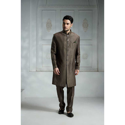 Rivaar by Rocky Star Grey Solid Sherwani (Set of 2)