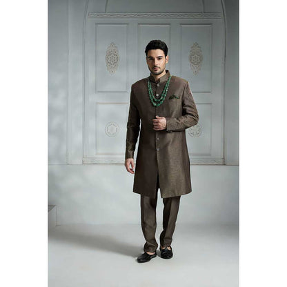 Rivaar by Rocky Star Grey Solid Sherwani (Set of 2)