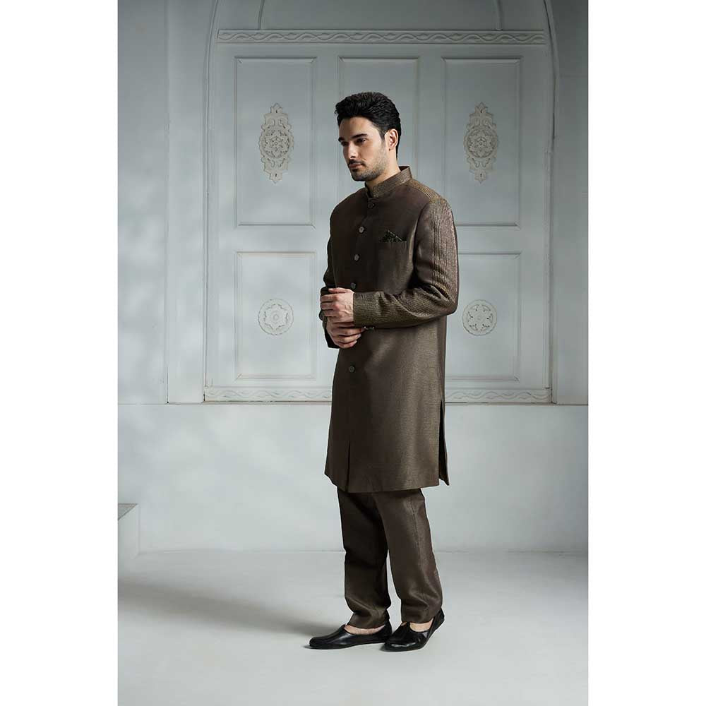 Rivaar by Rocky Star Grey Solid Sherwani (Set of 2)