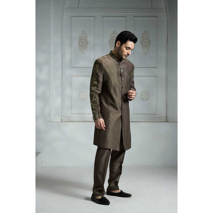Rivaar by Rocky Star Grey Solid Sherwani (Set of 2)