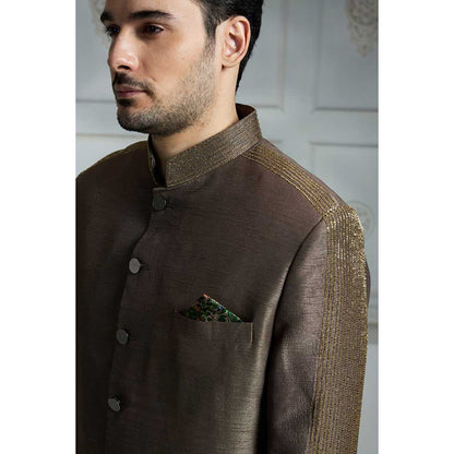 Rivaar by Rocky Star Grey Solid Sherwani (Set of 2)