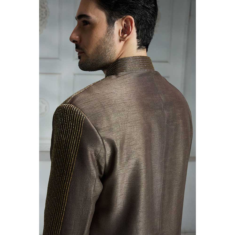Rivaar by Rocky Star Grey Solid Sherwani (Set of 2)