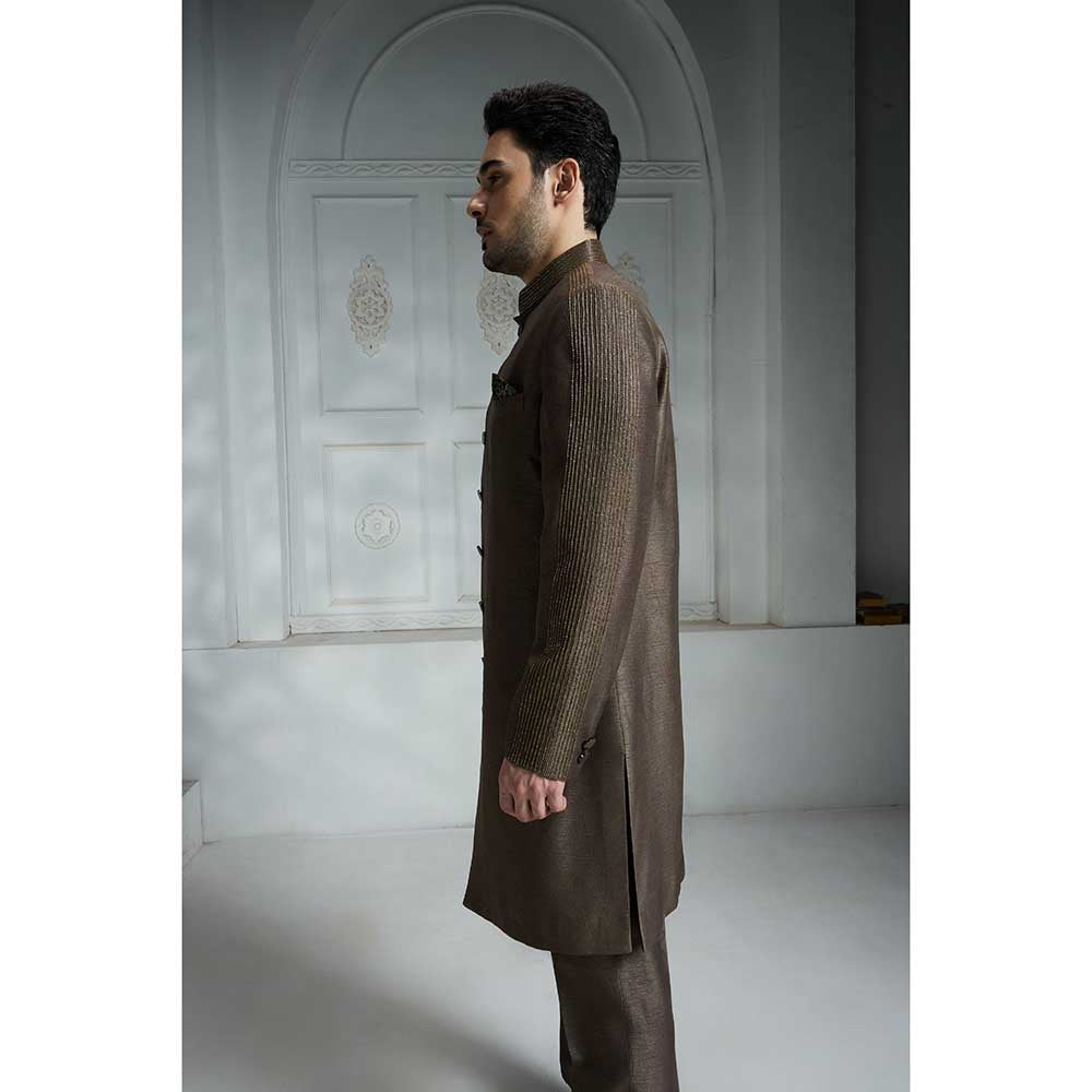 Rivaar by Rocky Star Grey Solid Sherwani (Set of 2)