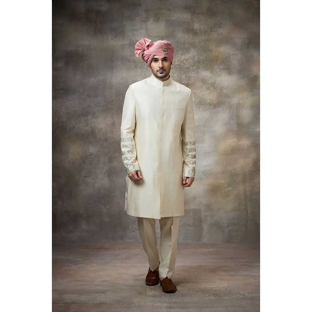 Rivaar by Rocky Star Ivory Sleeve Embellished Sherwani (Set of 2)