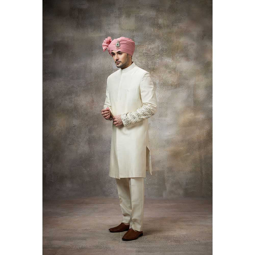 Rivaar by Rocky Star Ivory Sleeve Embellished Sherwani (Set of 2)