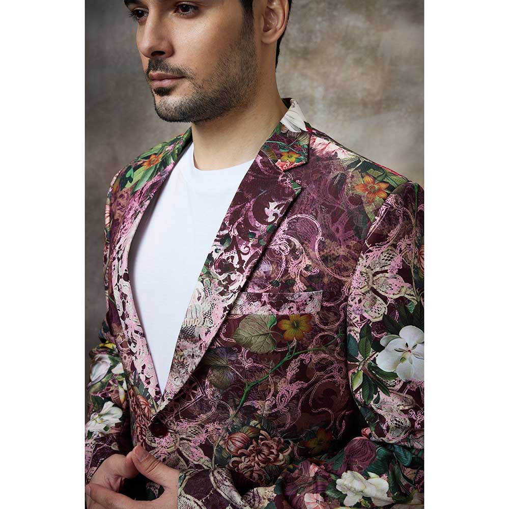 Rivaar by Rocky Star Maroon Printed Blazer