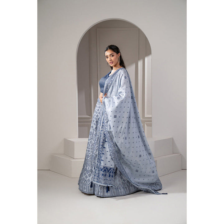 RIYAASAT Blue Silk Lehenga with Mirror Embellishements with Blouse and Dupatta (Set of 3)