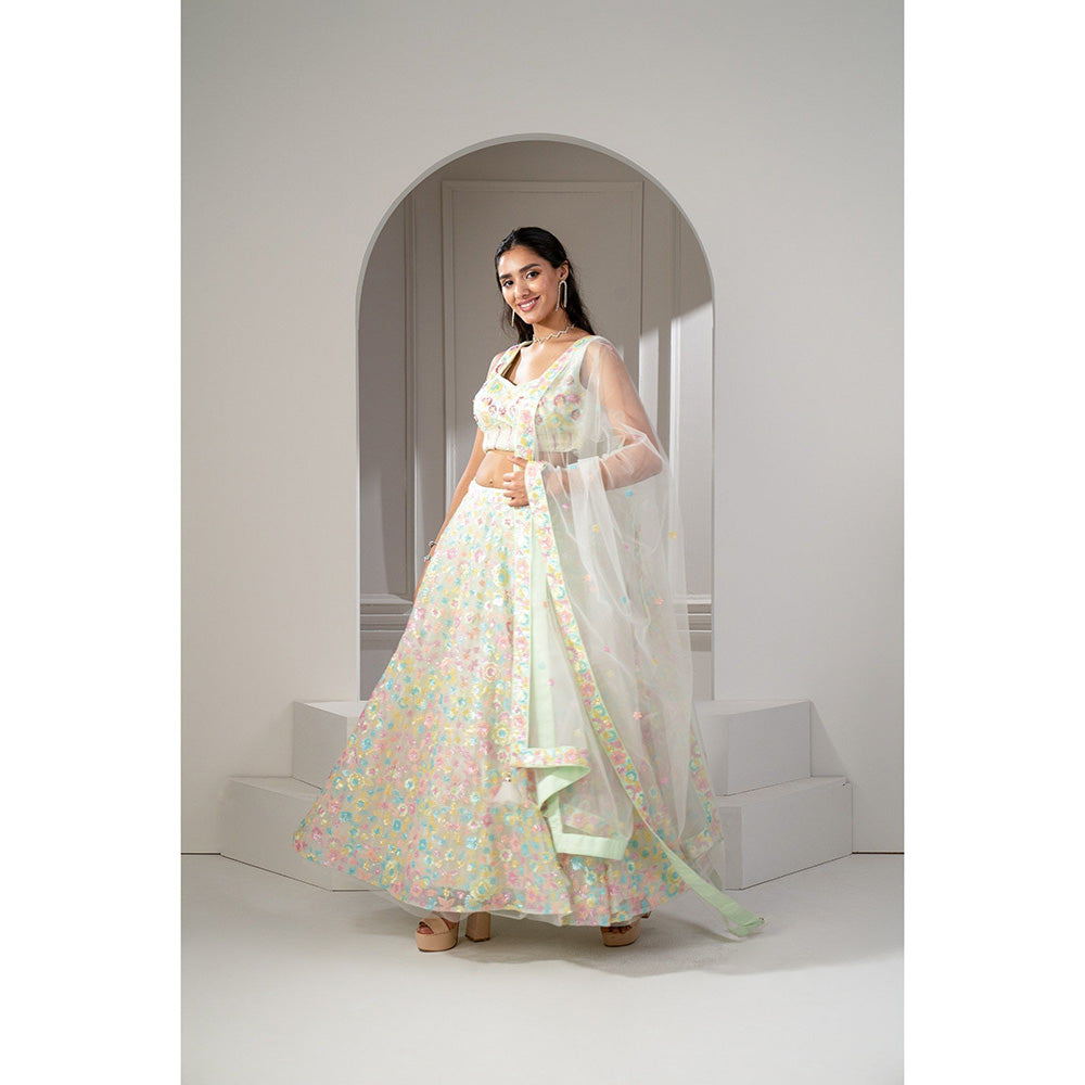 RIYAASAT Soft Multi-Color Sequinned Organza Lehenga with Blouse and Dupatta (Set of 3)