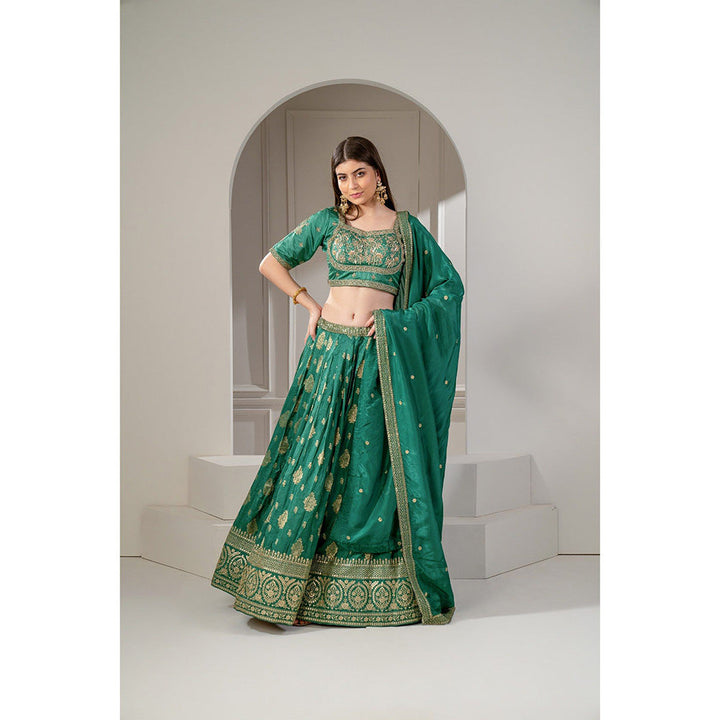 RIYAASAT Green Sequins and Zari Embroidered Lehenga with Blouse and Dupatta (Set of 3)