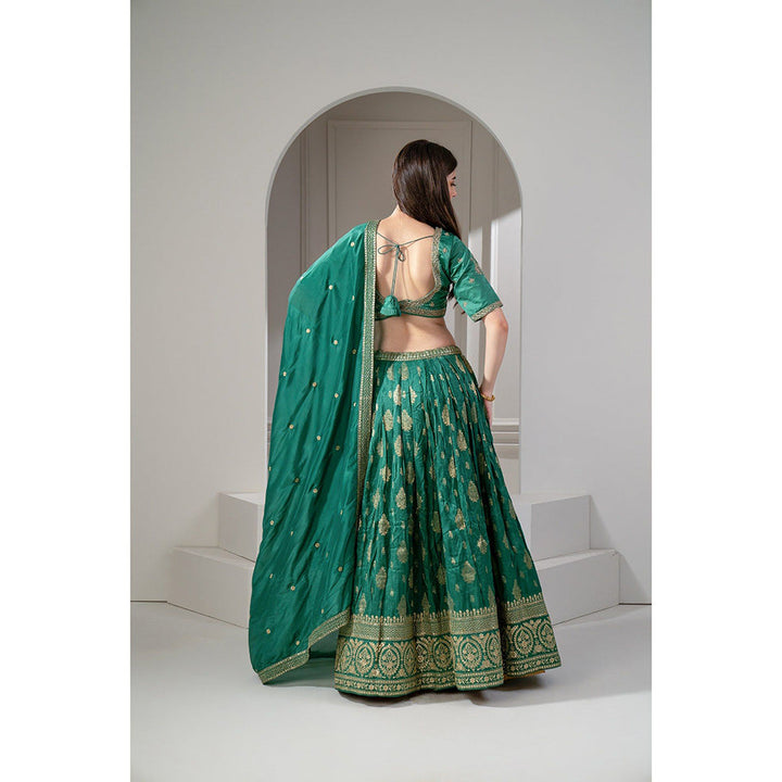 RIYAASAT Green Sequins and Zari Embroidered Lehenga with Blouse and Dupatta (Set of 3)