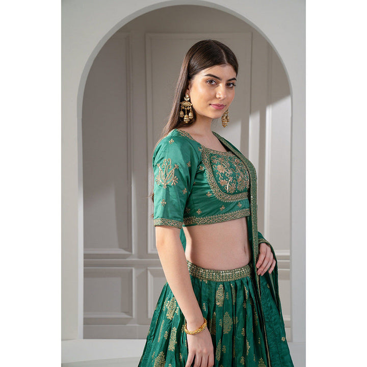 RIYAASAT Green Sequins and Zari Embroidered Lehenga with Blouse and Dupatta (Set of 3)