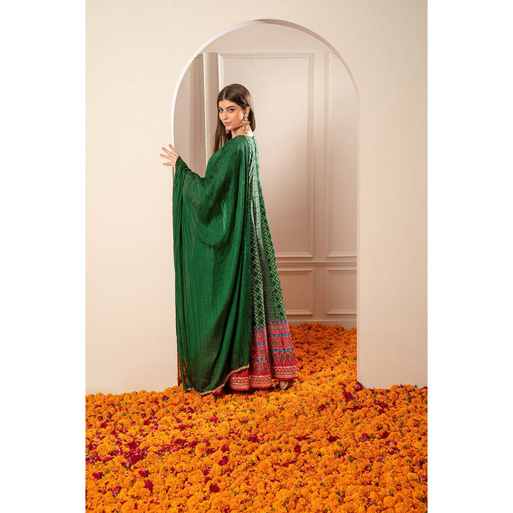 RIYAASAT Alpine Green Satin Silk Printed Anarkali with Pant and Dupatta (Set of 3)