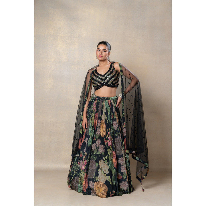 RIYAASAT Black Crepe Silk Sequins Embroidered Lehenga with Blouse and Dupatta (Set of 3)