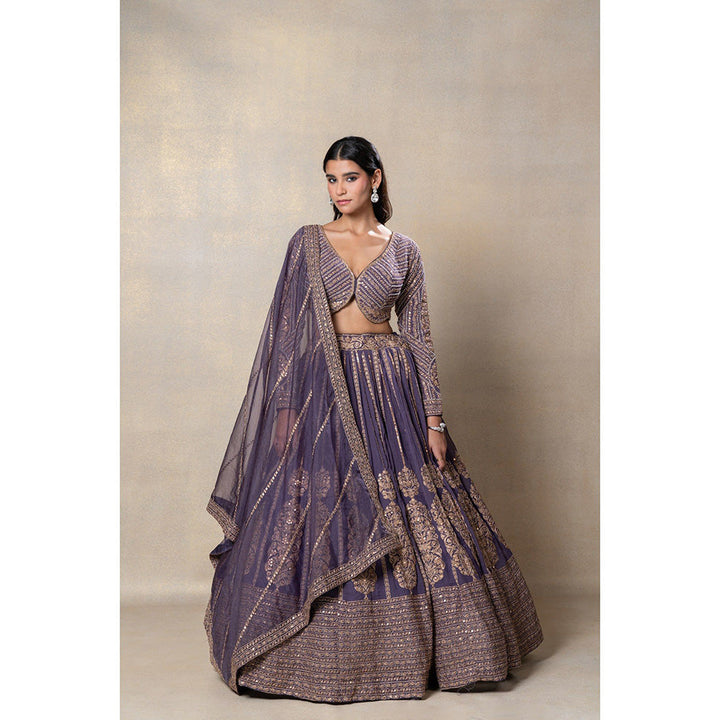 RIYAASAT Purple Heavily Embellished Georgette Lehenga with Blouse and Dupatta (Set of 3)