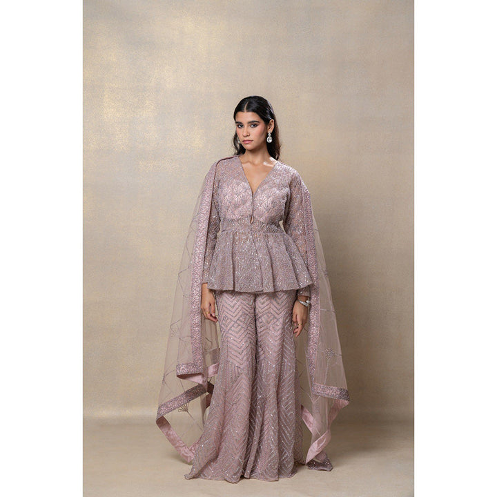 RIYAASAT Rose Gold Designer Net Indo-Western Co-Ord (Set of 3)