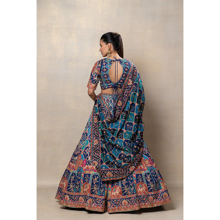 RIYAASAT Peacock Blue Soft Silk Sequinned Lehenga with Blouse and Dupatta (Set of 3)