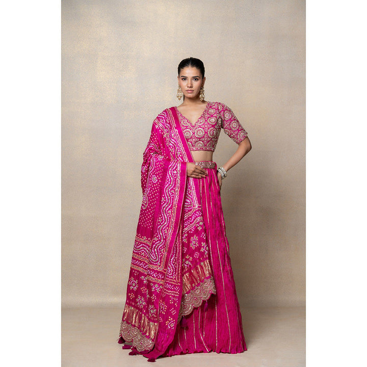 RIYAASAT Magenta Pink Sequinned Crepe Silk Lehenga with Blouse and Dupatta (Set of 3)